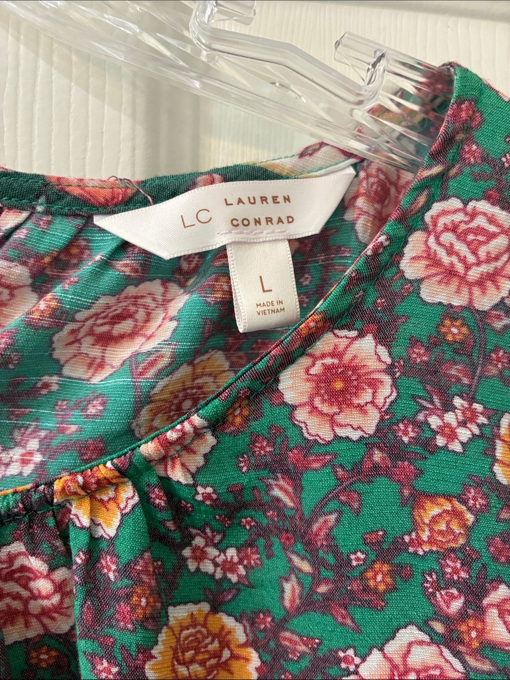 LC Lauren Conrad Green Floral Peasant Tunic with Pink & Yellow Blooms - Picture 2 of 3